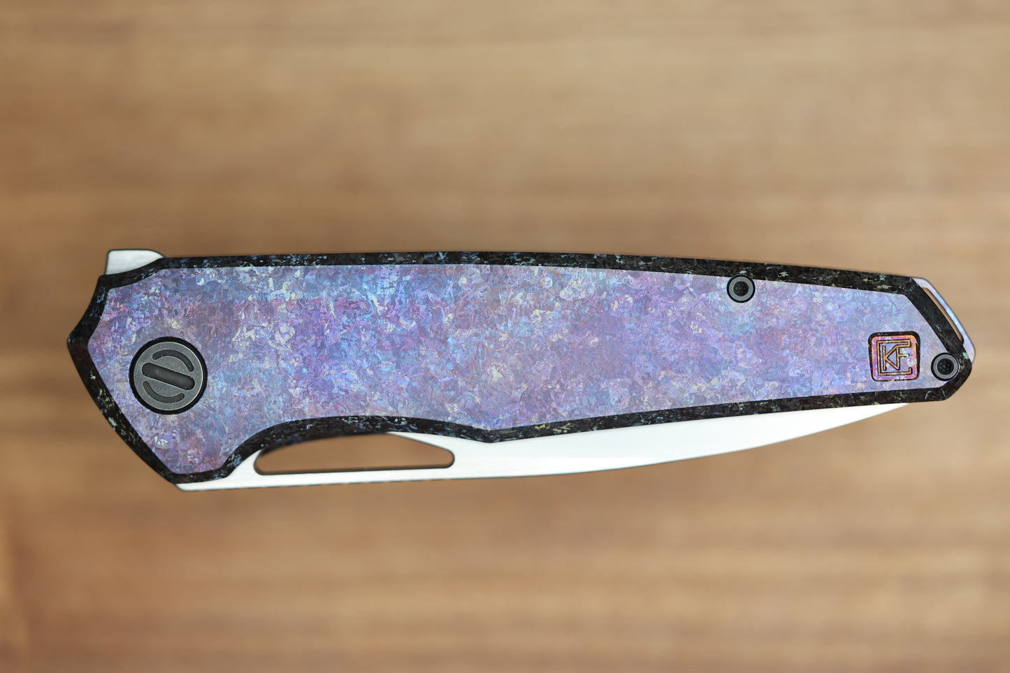 CUSTOM KNIFE FACTORY TASCA PURPLE CRYSTAL TITANIUM HANDLES & M398