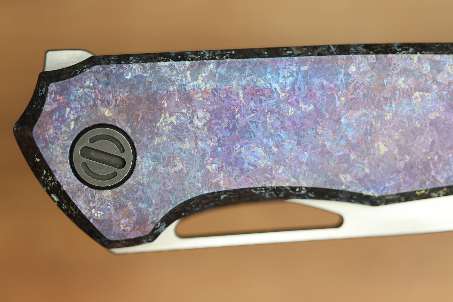 CUSTOM KNIFE FACTORY TASCA PURPLE CRYSTAL TITANIUM HANDLES & M398