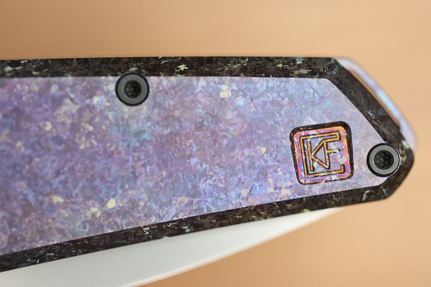 CUSTOM KNIFE FACTORY TASCA PURPLE CRYSTAL TITANIUM HANDLES & M398