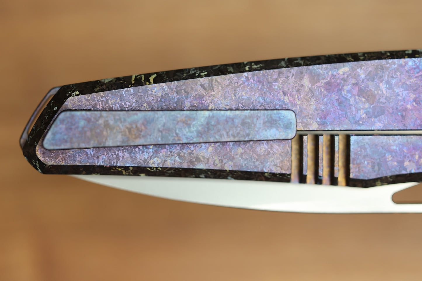 CUSTOM KNIFE FACTORY TASCA PURPLE CRYSTAL TITANIUM HANDLES & M398