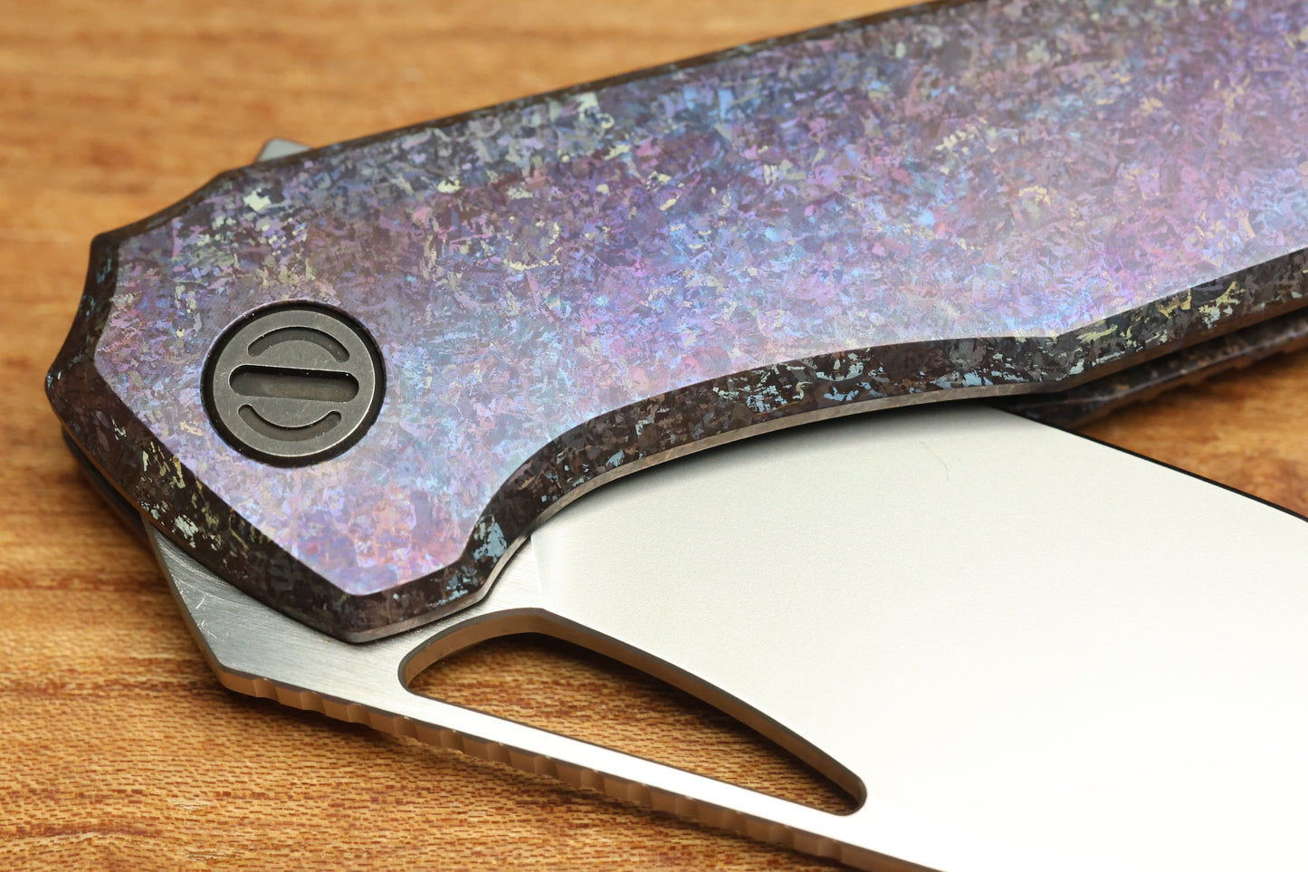 CUSTOM KNIFE FACTORY TASCA PURPLE CRYSTAL TITANIUM HANDLES & M398