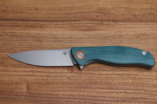 SHIROGOROV F3 – ELMAX BLADE – EMERALD MICARTA HANDLE W/ ORANGE G10 ACCENTS – MRBS