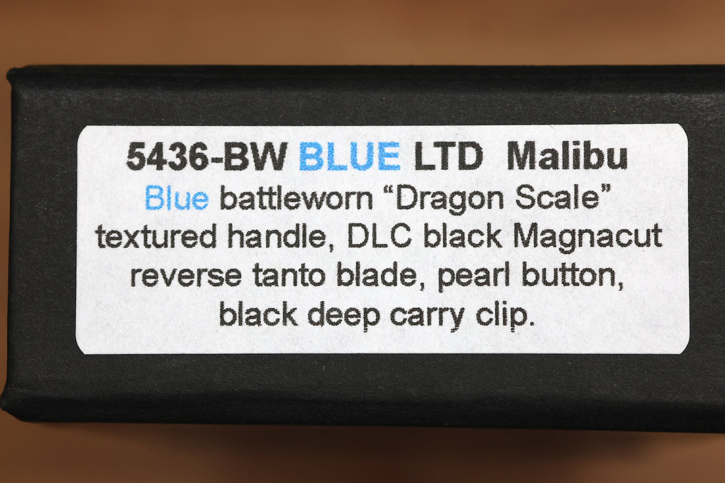 PRO-TECH MALIBU FLIPPER - 5436-BW BLUE LTD - BLUE BATTLEWORN "DRAGON SCALE" TEXTURED HANDLE - DLC BLACK MAGNACUT REVERSE TANTO BLADE