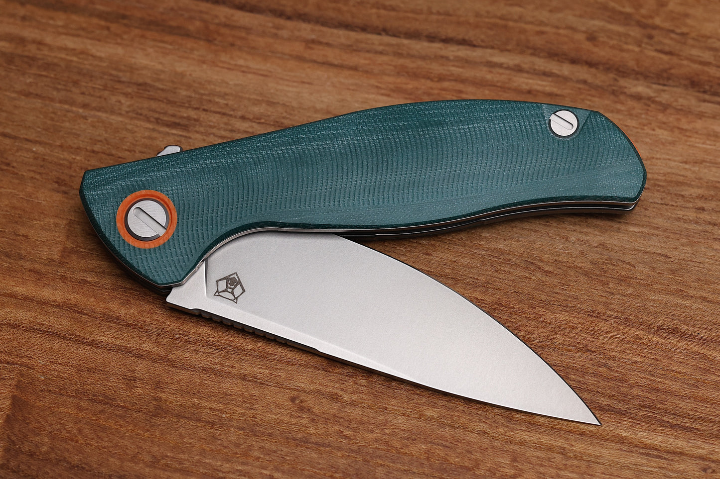 SHIROGOROV F3 – ELMAX BLADE – EMERALD MICARTA HANDLE W/ ORANGE G10 ACCENTS – MRBS