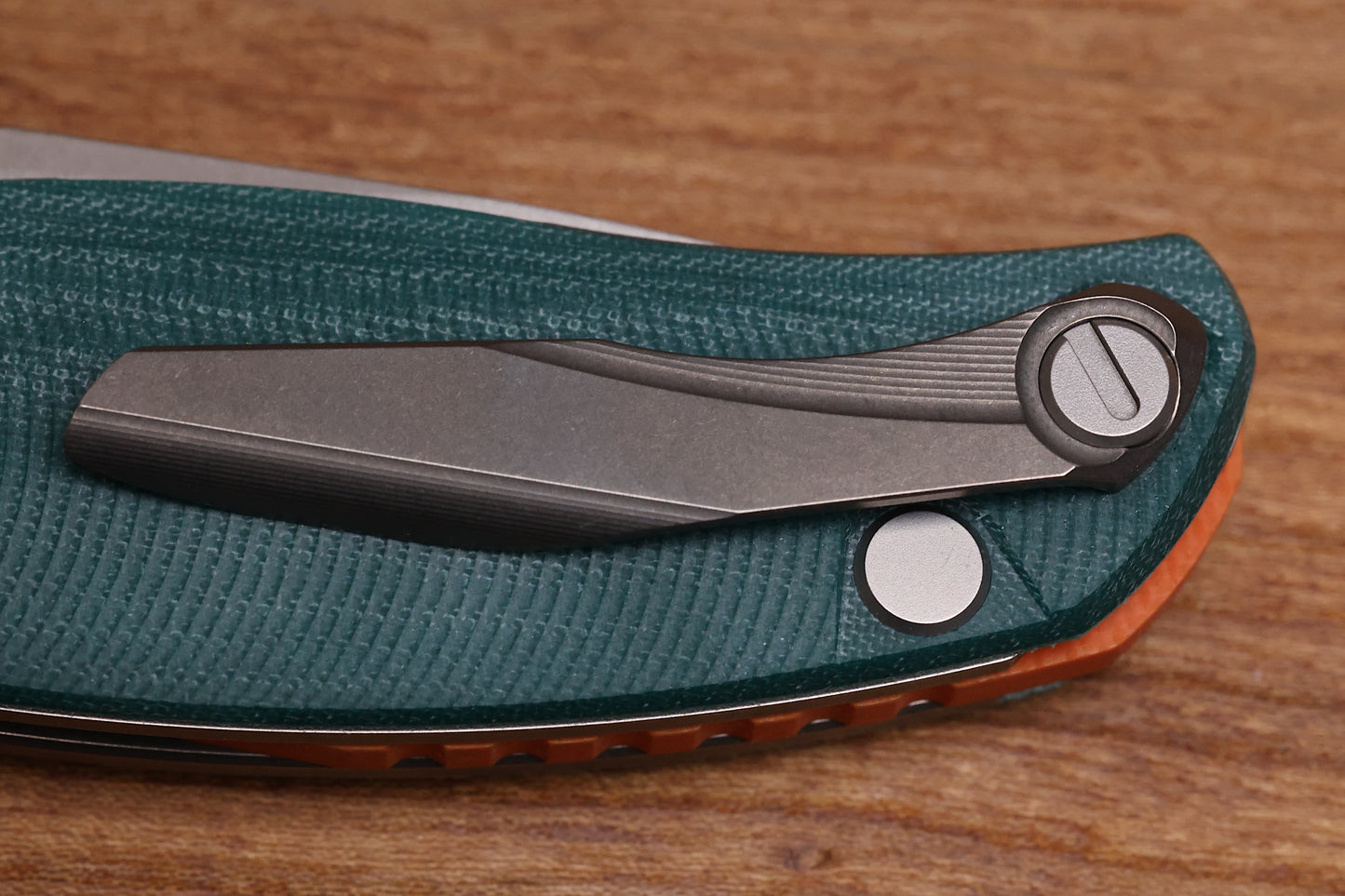 SHIROGOROV F3 – ELMAX BLADE – EMERALD MICARTA HANDLE W/ ORANGE G10 ACCENTS – MRBS