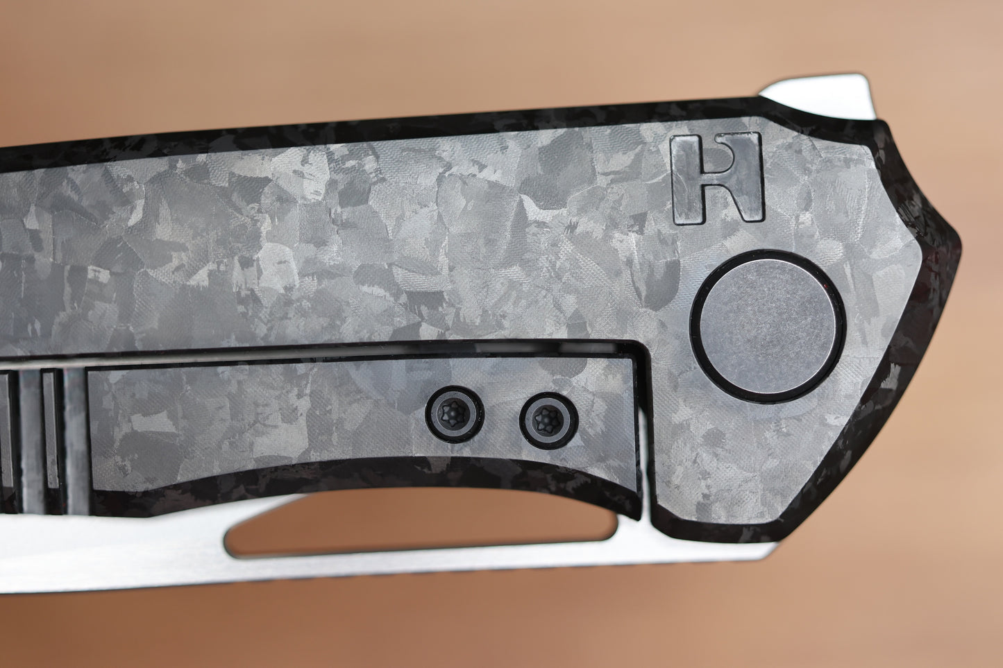 CUSTOM KNIFE FACTORY TASCA BLACK CRYSTAL TITANIUM HANDLES & M398