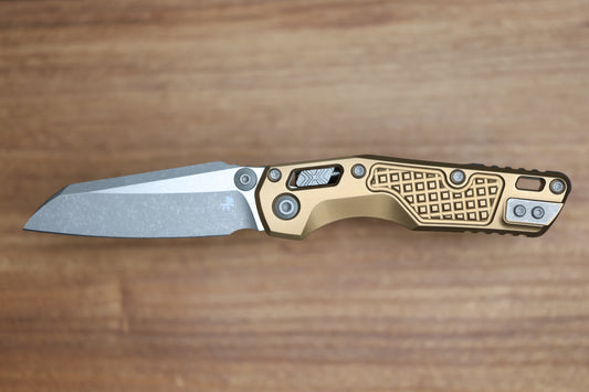 MICROTECH MSI RAM LOK MINI TAN FRAG ALUMINUM HANDLES W/ APOCALYPTIC M390MK 210M-10FRTA