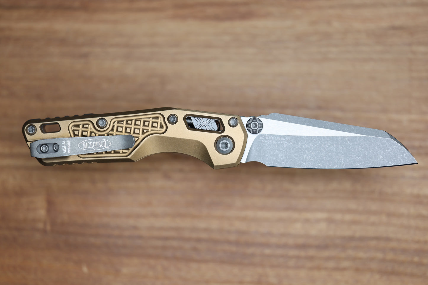 MICROTECH MSI RAM LOK MINI TAN FRAG ALUMINUM HANDLES W/ APOCALYPTIC M390MK 210M-10FRTA