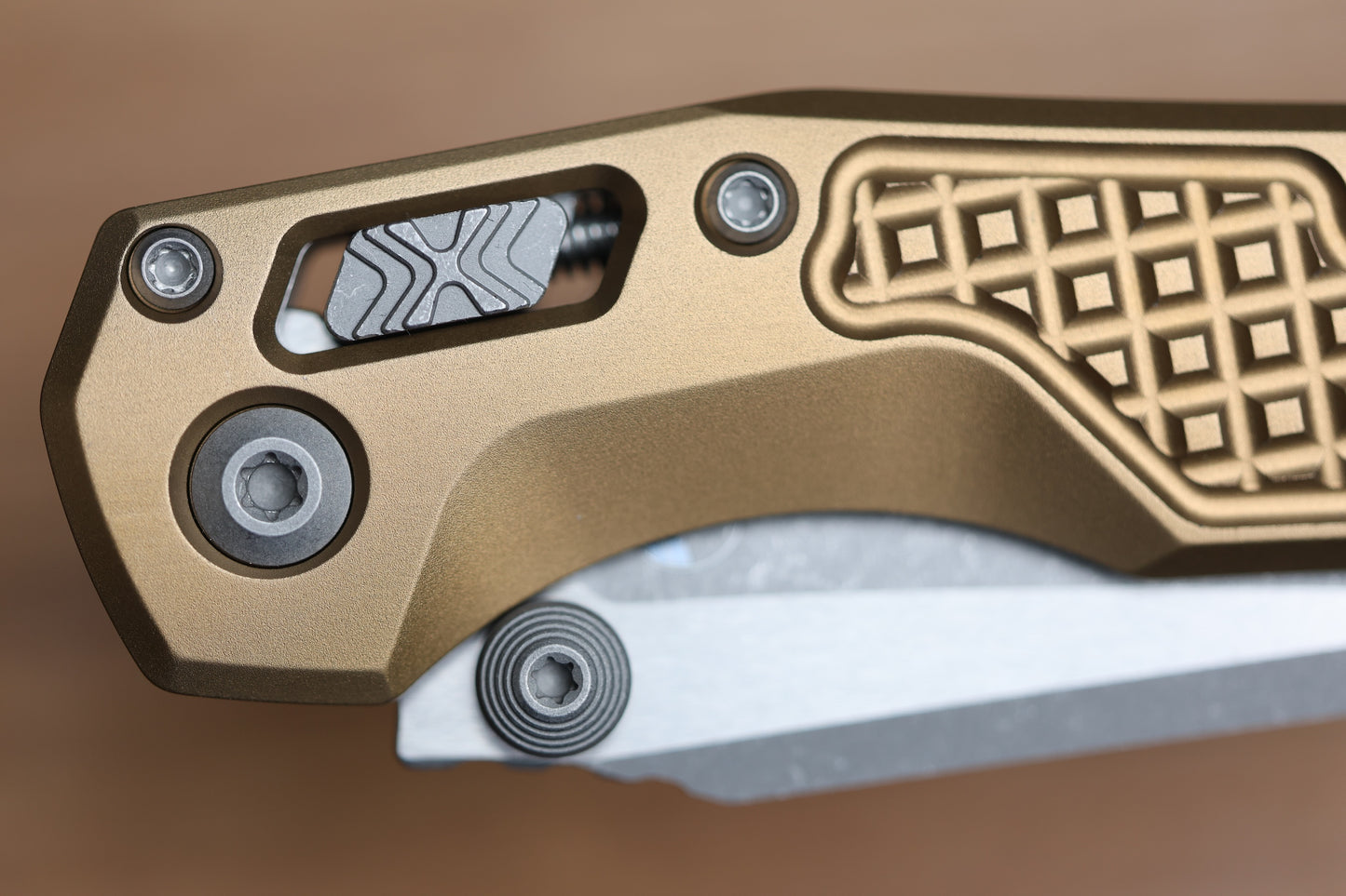 MICROTECH MSI RAM LOK MINI TAN FRAG ALUMINUM HANDLES W/ APOCALYPTIC M390MK 210M-10FRTA