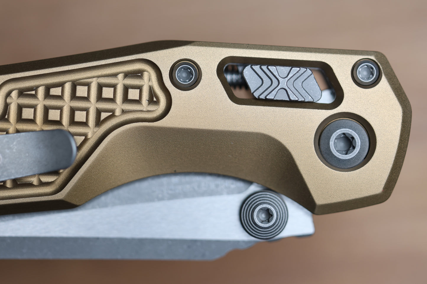 MICROTECH MSI RAM LOK MINI TAN FRAG ALUMINUM HANDLES W/ APOCALYPTIC M390MK 210M-10FRTA