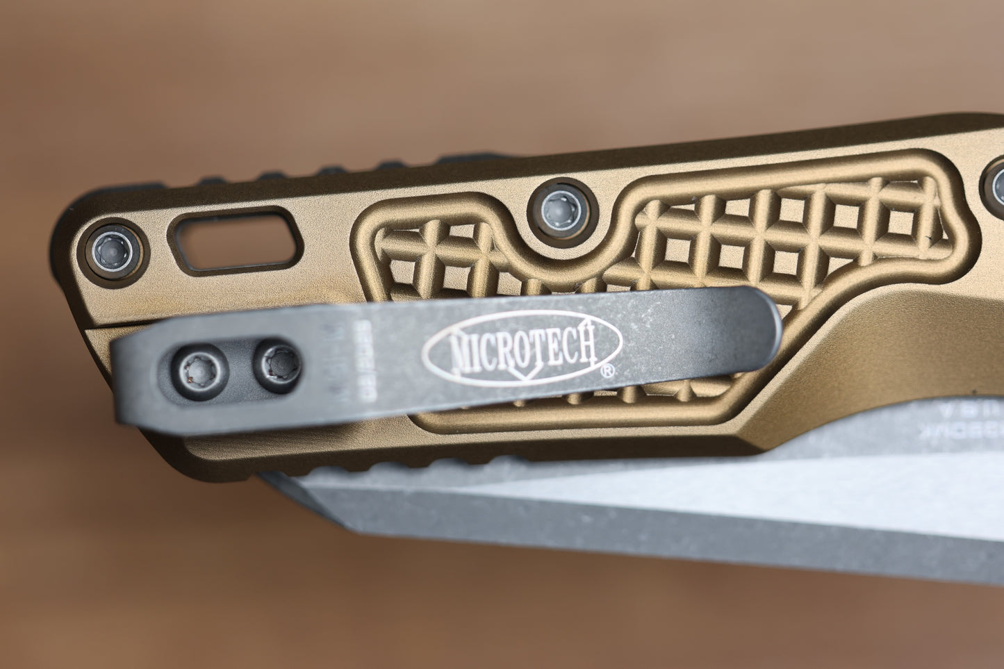 MICROTECH MSI RAM LOK MINI TAN FRAG ALUMINUM HANDLES W/ APOCALYPTIC M390MK 210M-10FRTA