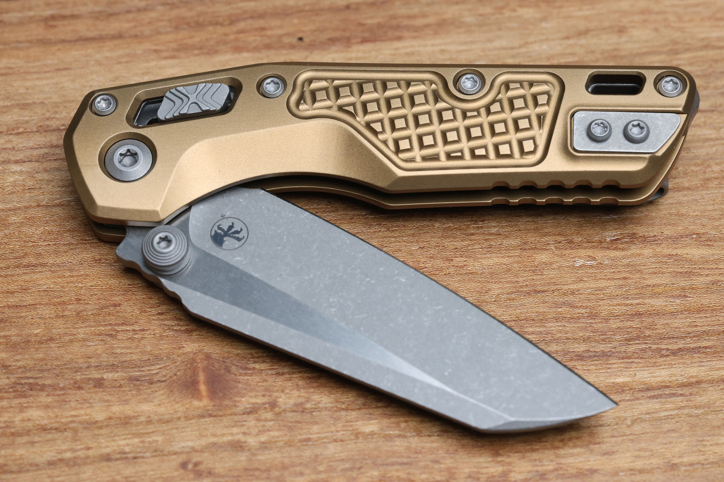 MICROTECH MSI RAM LOK MINI TAN FRAG ALUMINUM HANDLES W/ APOCALYPTIC M390MK 210M-10FRTA