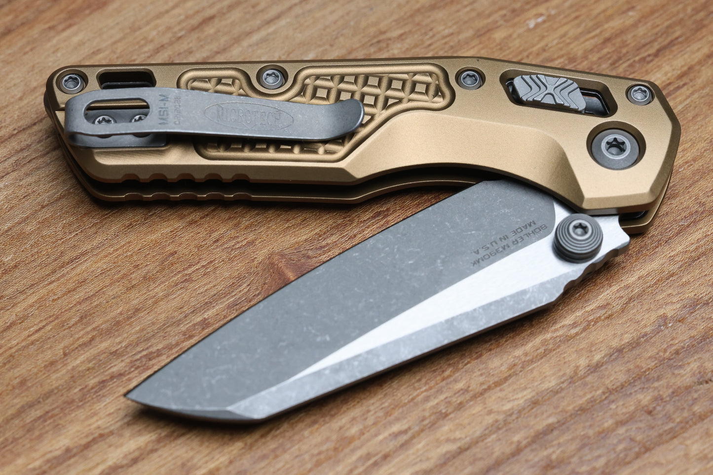 MICROTECH MSI RAM LOK MINI TAN FRAG ALUMINUM HANDLES W/ APOCALYPTIC M390MK 210M-10FRTA