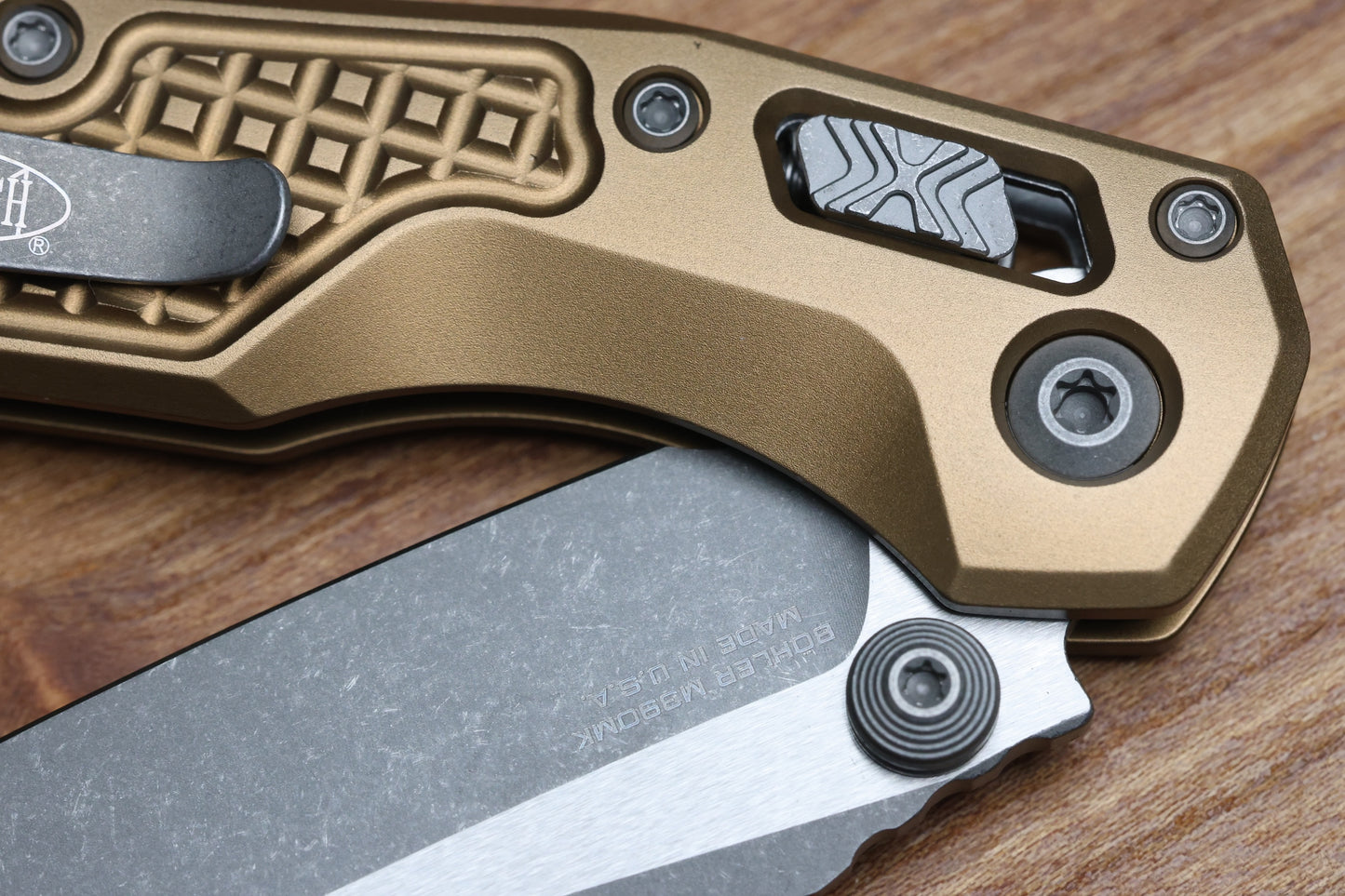 MICROTECH MSI RAM LOK MINI TAN FRAG ALUMINUM HANDLES W/ APOCALYPTIC M390MK 210M-10FRTA
