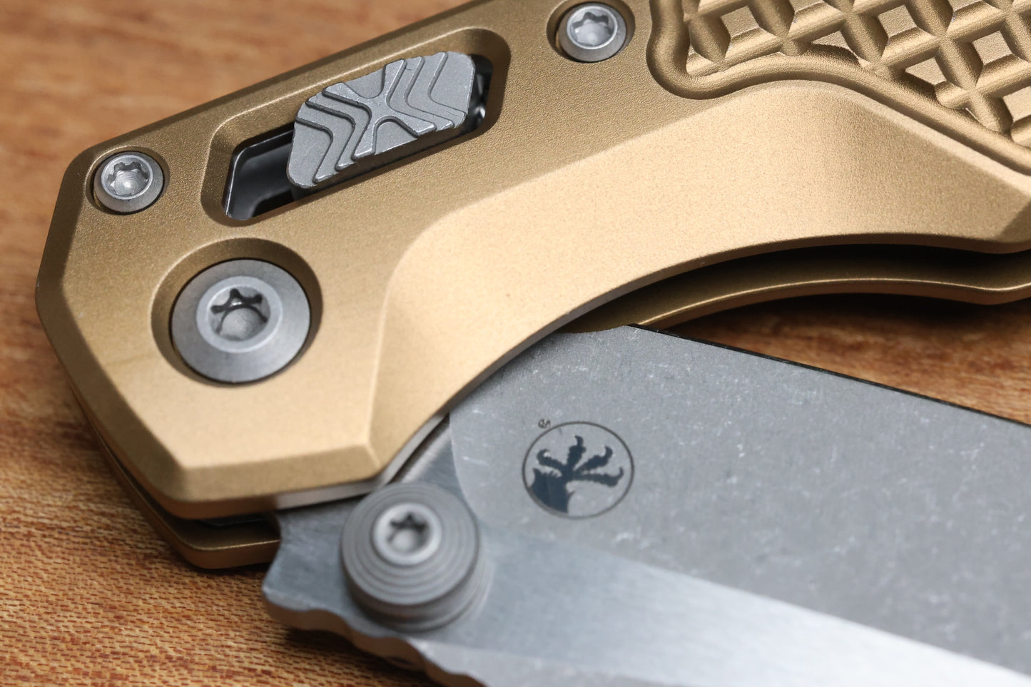 MICROTECH MSI RAM LOK MINI TAN FRAG ALUMINUM HANDLES W/ APOCALYPTIC M390MK 210M-10FRTA
