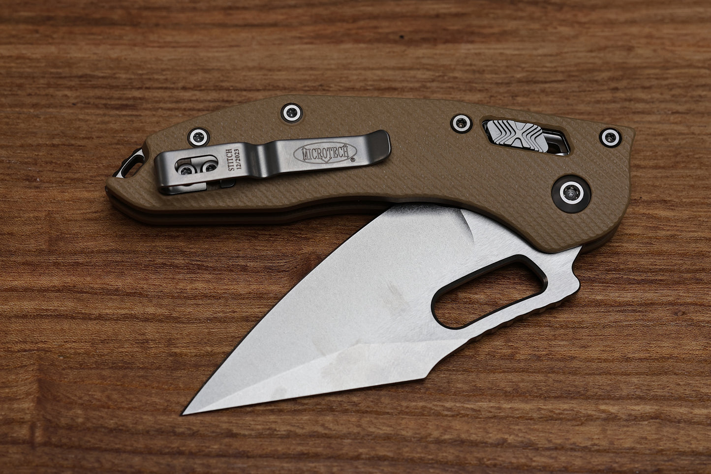 MICROTECH KNIVES MANUAL STITCH RAM LOK FLUTED TAN G-10 & STONEWASH M390MK 169RL-10 FLGTTA