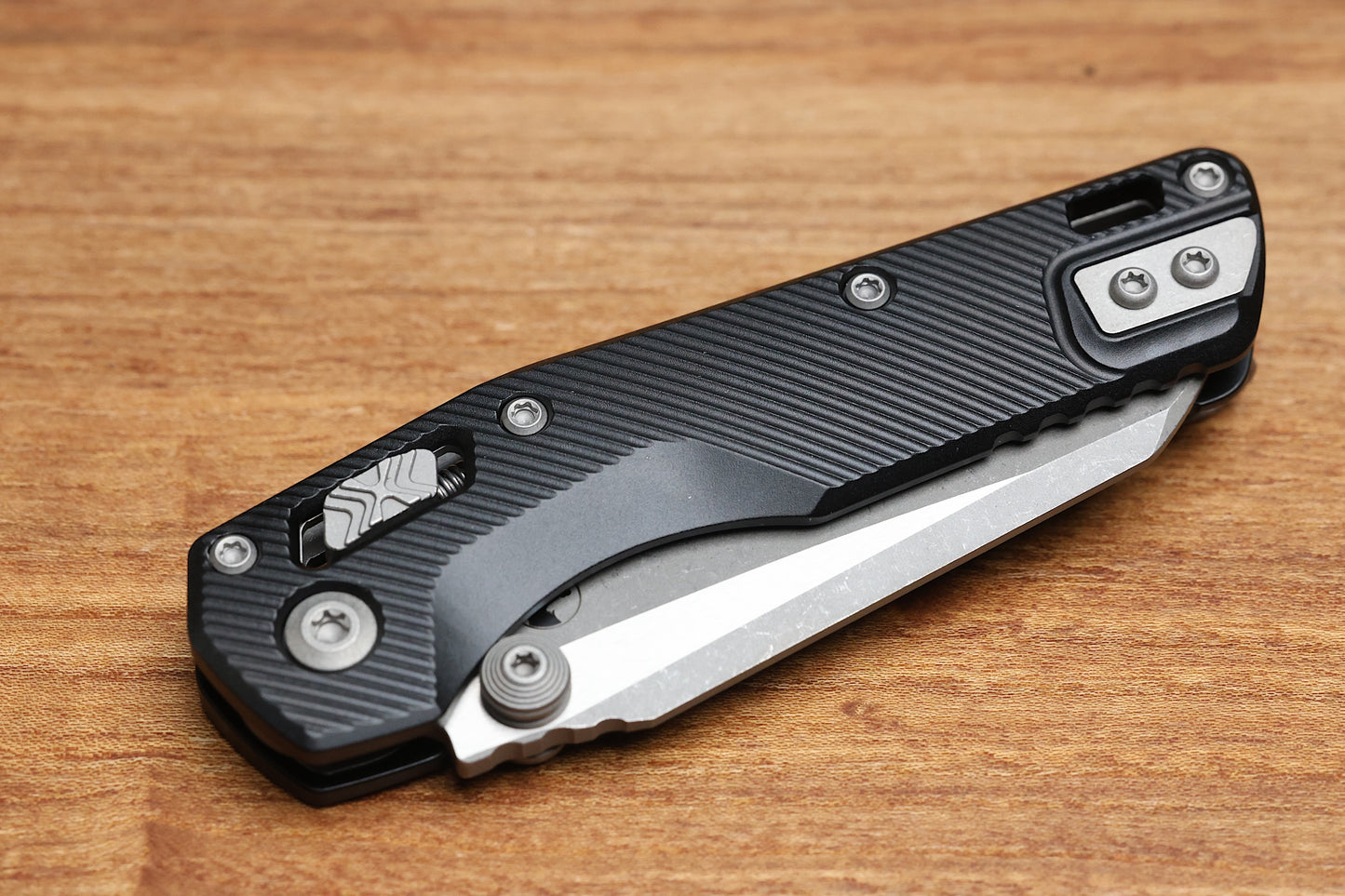 MICROTECH MSI RAM LOK MINI BLACK FLUTED ALUMINUM HANDLES W/ APOCALYPTIC M390MK 210M-10APFL