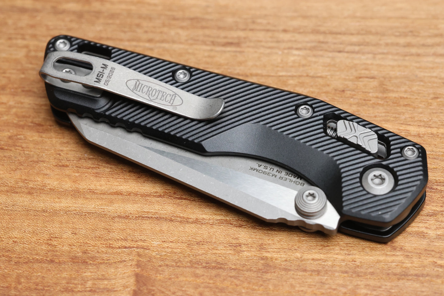 MICROTECH MSI RAM LOK MINI BLACK FLUTED ALUMINUM HANDLES W/ APOCALYPTIC M390MK 210M-10APFL