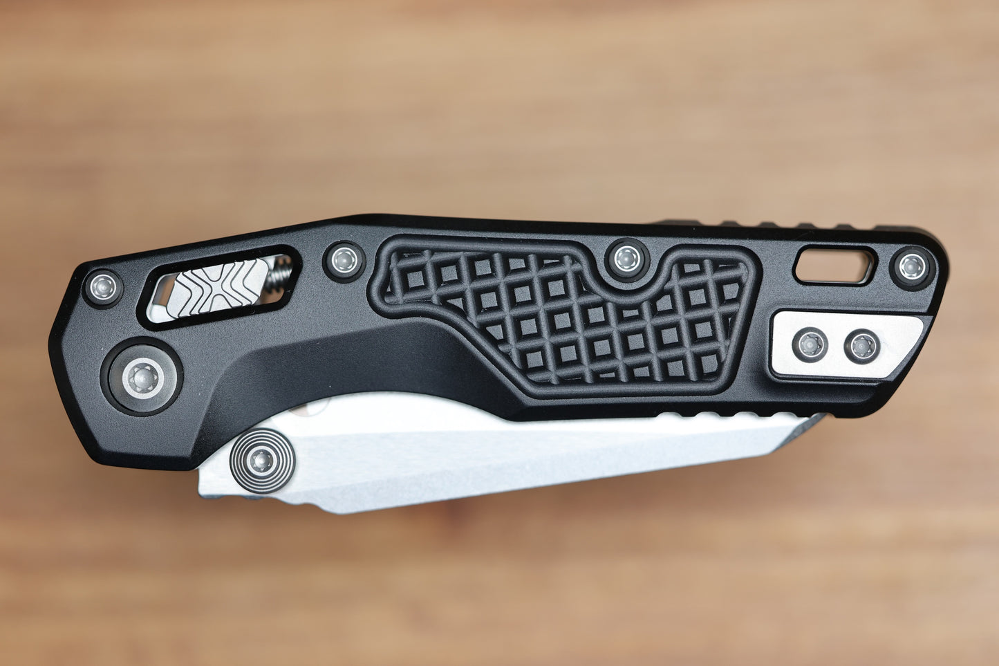 MICROTECH MSI RAM LOK MINI BLACK FRAG ALUMINUM HANDLES W/ STONEWASH M390MK 210M-10FR