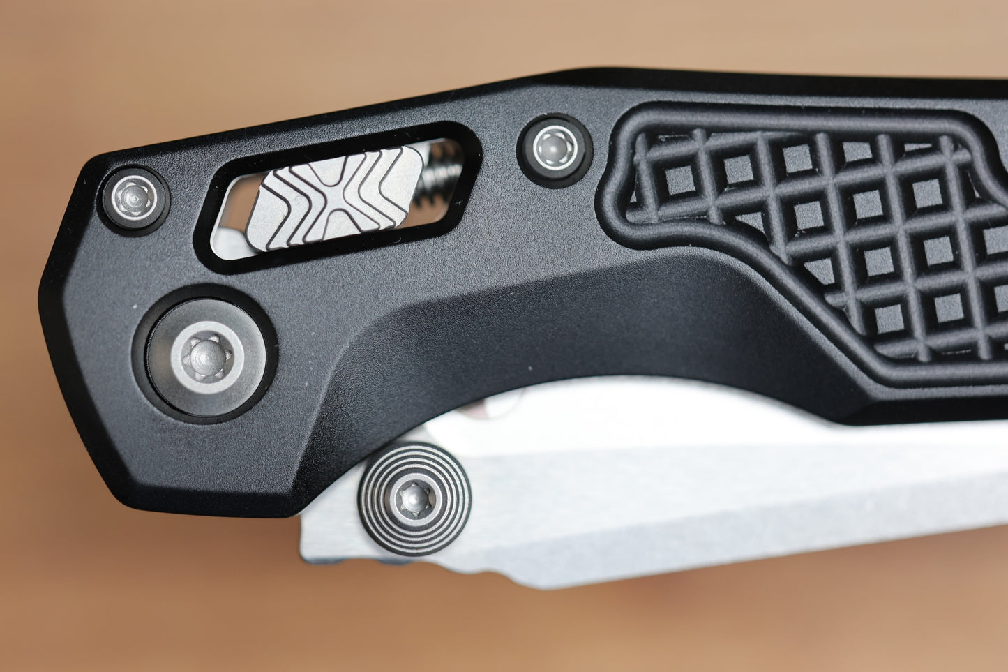 MICROTECH MSI RAM LOK MINI BLACK FRAG ALUMINUM HANDLES W/ STONEWASH M390MK 210M-10FR