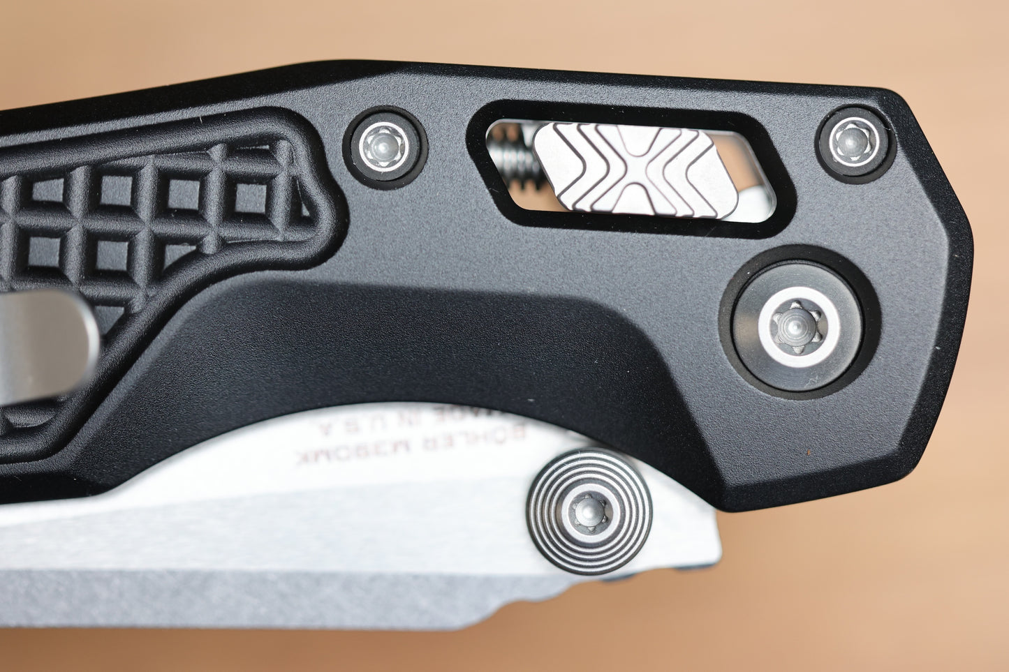 MICROTECH MSI RAM LOK MINI BLACK FRAG ALUMINUM HANDLES W/ STONEWASH M390MK 210M-10FR