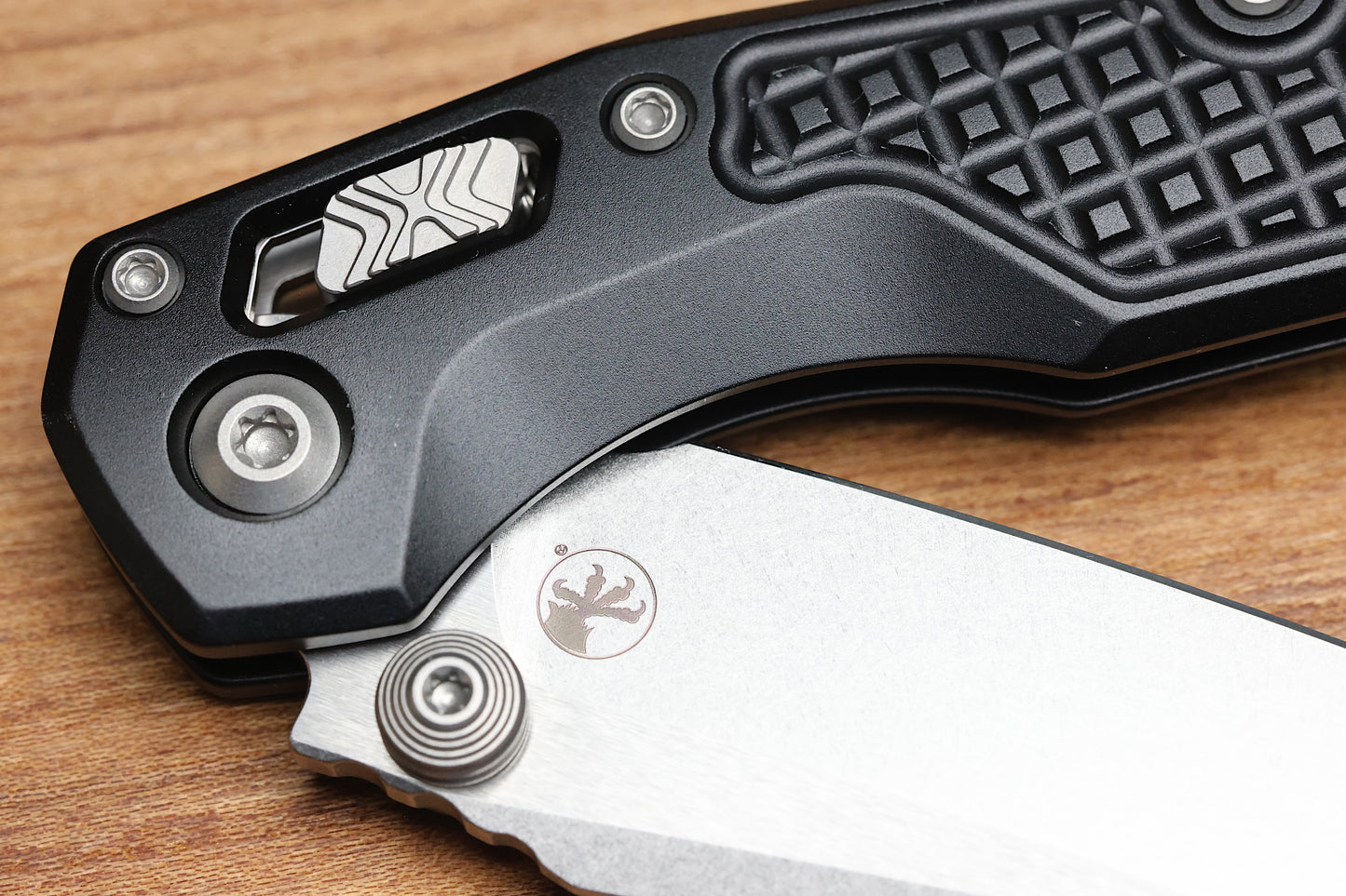 MICROTECH MSI RAM LOK MINI BLACK FRAG ALUMINUM HANDLES W/ STONEWASH M390MK 210M-10FR