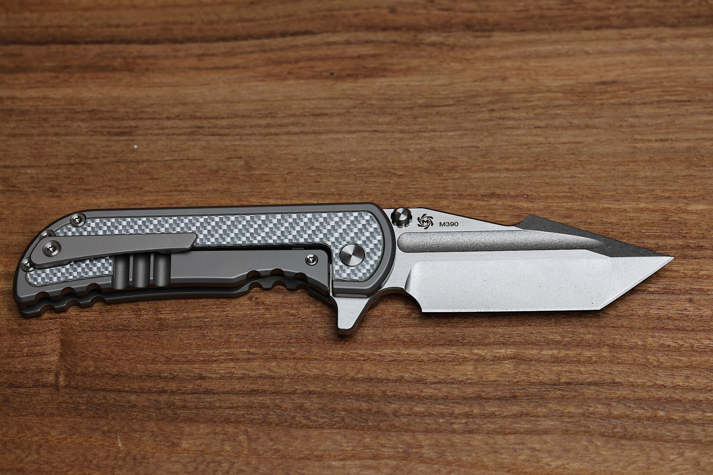 MECHFORCE KNIVES ALPHAHUNTER COLLAB APOCALYPSE w/SILVER TWILL CARBON FIBER INLAYS & M390 BLADE