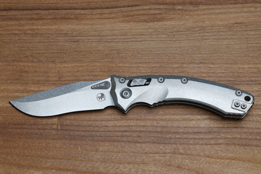 MICROTECH KNIVES "MARFIONE SELECT" AMPHIBIAN - RAM-LOK STONEWASH FINISH SLAB SIDE TITANIUM W/ BRONZE TITANIUM ACCENT 137RL-10MS1