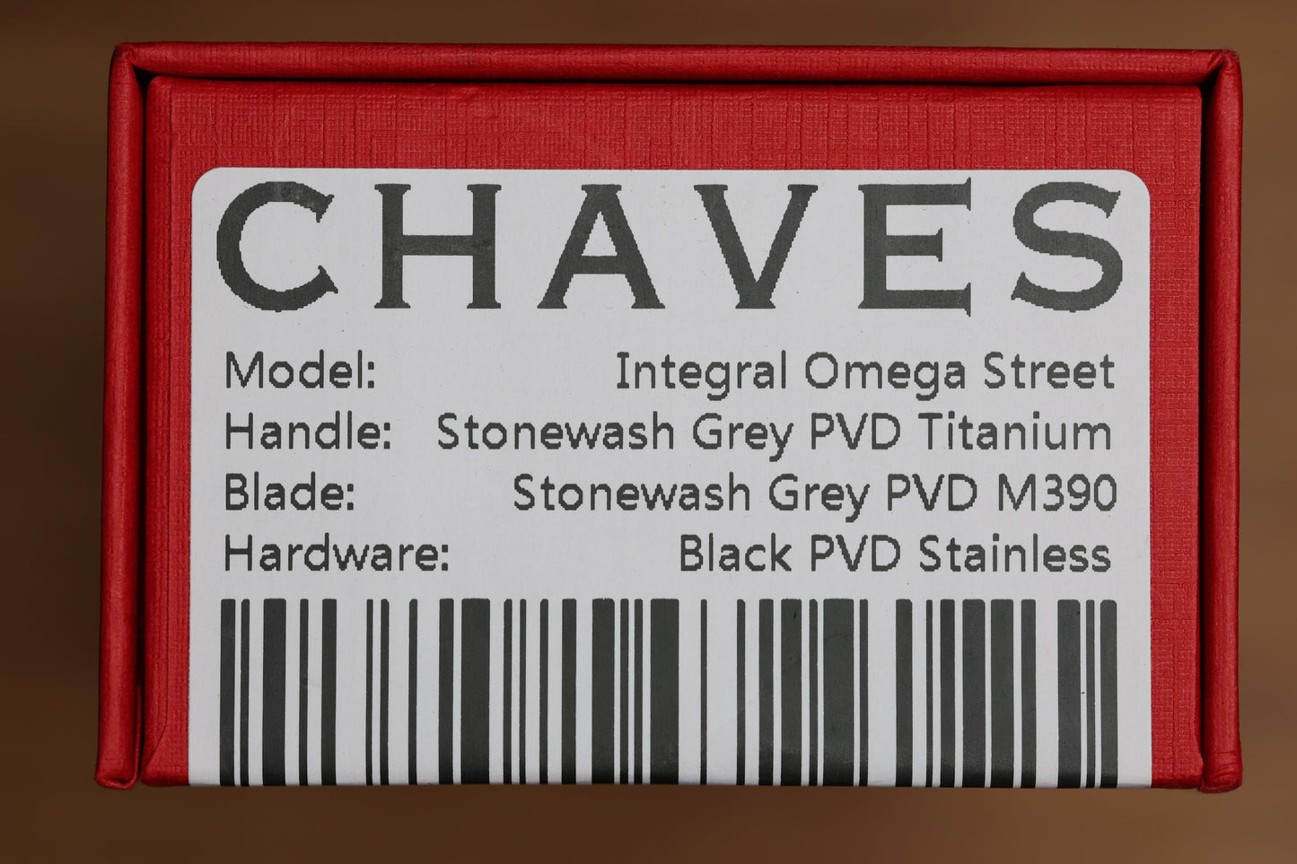 CHAVES KNIVES JAKE MCCOY OMEGA STREET STONEWASH GRAY PVD TITANIUM INTEGRAL HANDLE & STONEWASH GRAY PVD M390