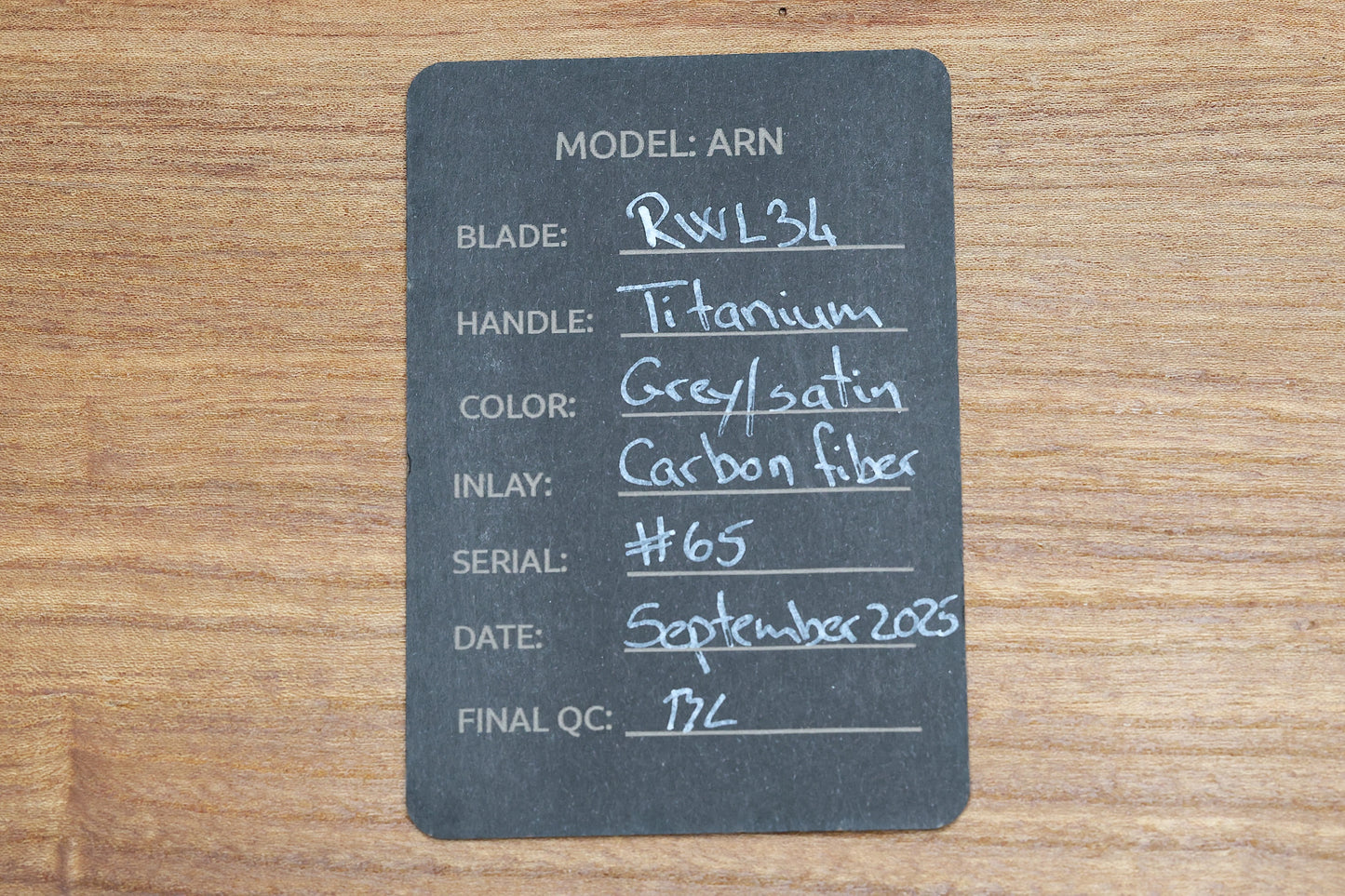 ANSO OF DENMARK ARN - GREY/SATIN - TITANIUM HANDLE - CARBON FIBER INLAYS - RWL34 BLADE - #65