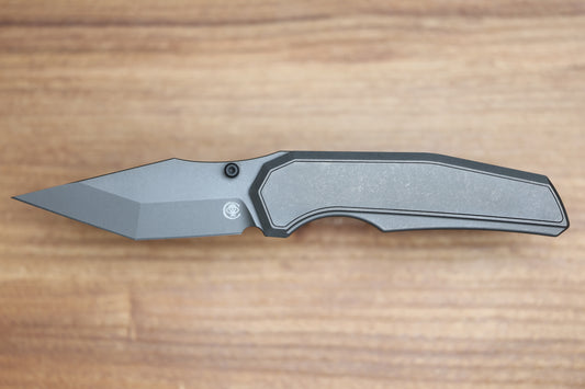 CHAVES KNIVES JAKE MCCOY OMEGA STREET STONEWASH GRAY PVD TITANIUM INTEGRAL HANDLE & STONEWASH GRAY PVD M390