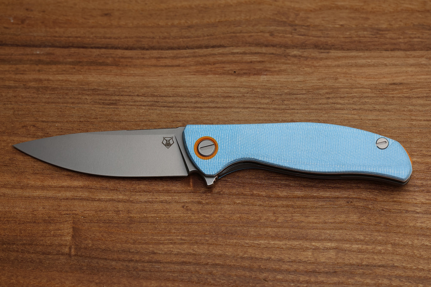 SHIROGOROV F3 - ELMAX BLADE - BLUE MICARTA W/ ORANGE G10 ACCENTS - MRBS