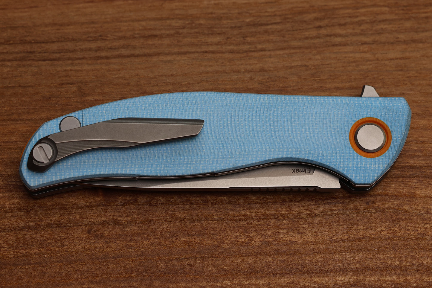 SHIROGOROV F3 - ELMAX BLADE - BLUE MICARTA W/ ORANGE G10 ACCENTS - MRBS