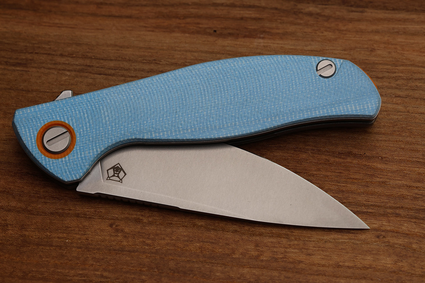 SHIROGOROV F3 - ELMAX BLADE - BLUE MICARTA W/ ORANGE G10 ACCENTS - MRBS