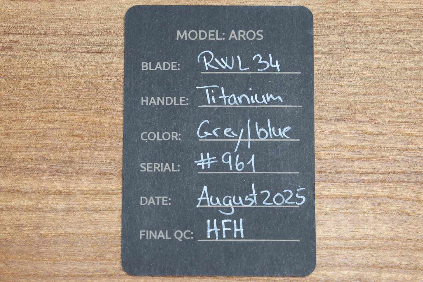 ANSO OF DENMARK AROS - GREY/BLUE TITANIUM HANDLE - RWL34 BLADE