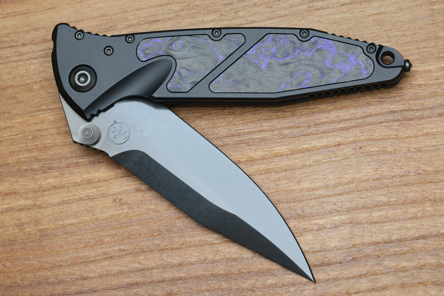 MICROTECH SOCOM ELITE DLC SPIKE GRIND W/ PURPLE HAZE CROSS CUT FAT CARBON INLAYS SIGNATURE SERIES 160-1DLCTCFPUISS