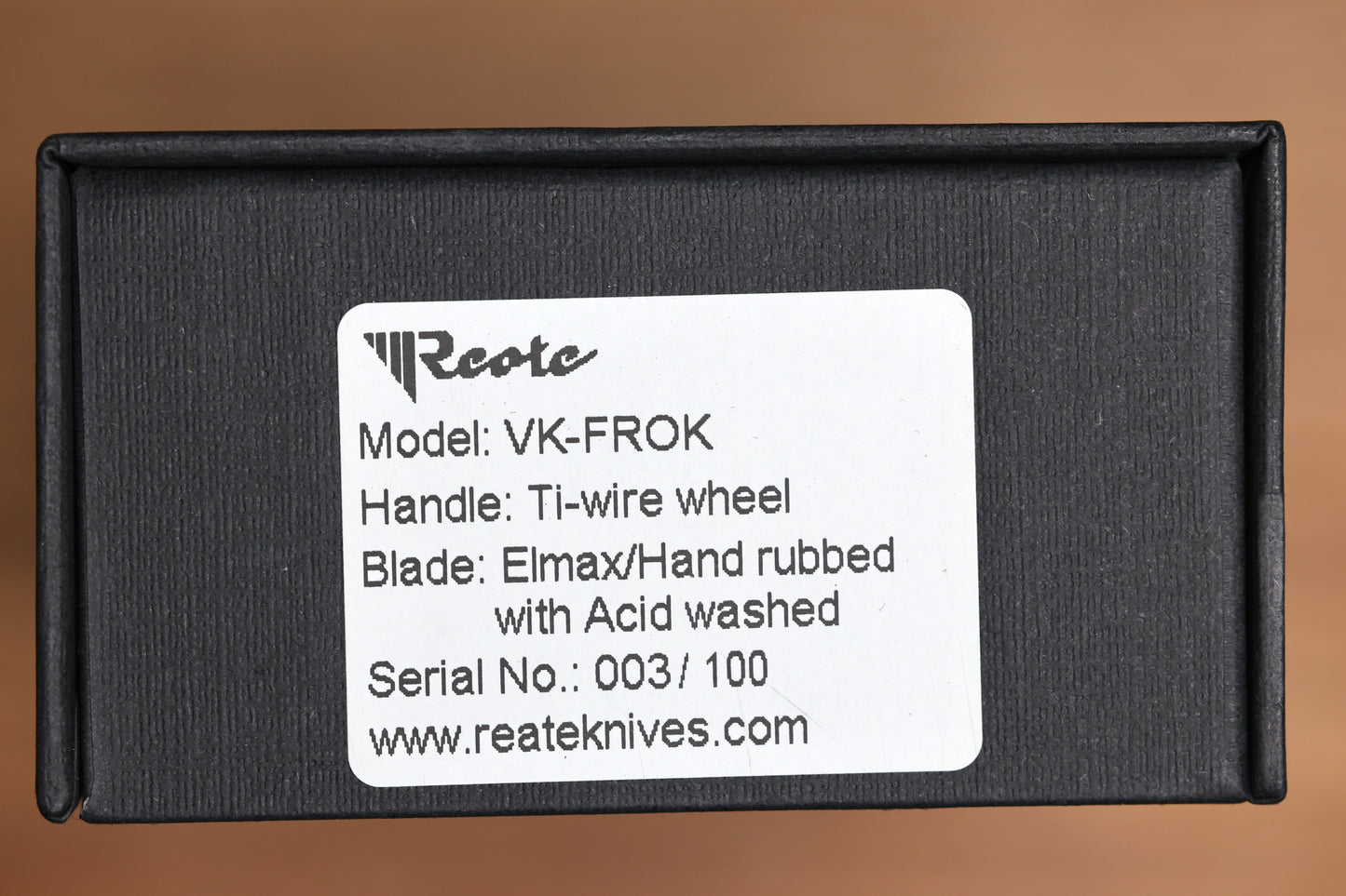 REATE KNIVES VK-FROK WIRE WHEEL TITANIUM HANDLE W/ HAND RUBBED ACID WASH ELMAX