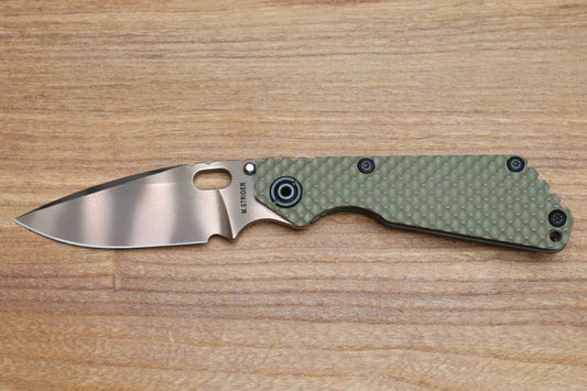MICK STRIDER SNG OD GREEN DGG DOUBLE GUNNER GRIP & ANTIQUE BRONZE W/ GHOSTSTRIPE S30V