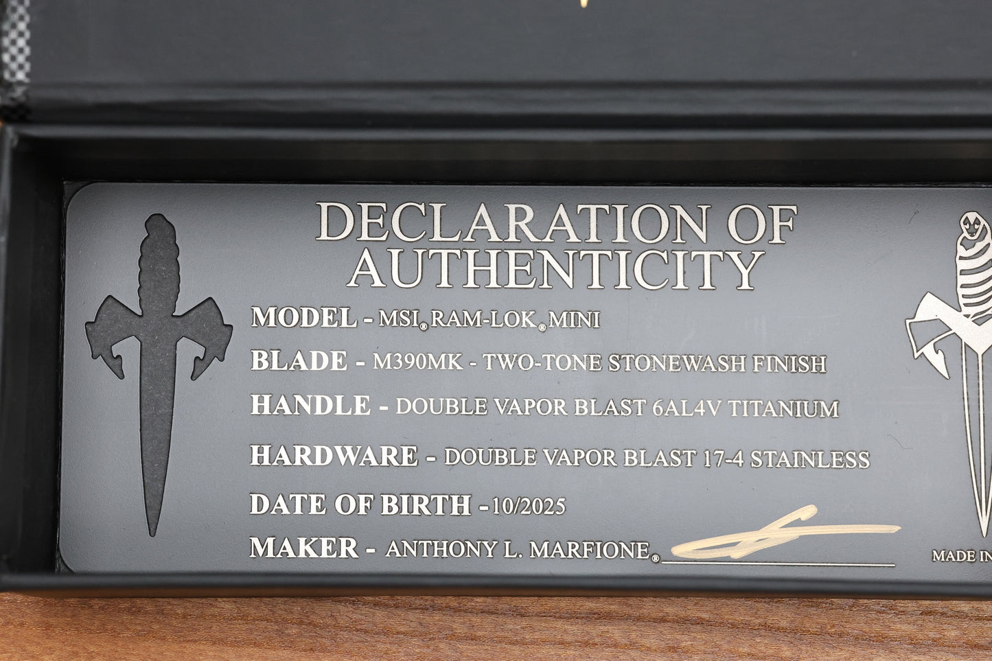 MARFIONE CUSTOM MSI MINI RAM LOK DOUBLE VAPOR BLAST TITANIUM HANDLES W/ DOUBLE VAPOR ACCENTS & TWO TONE STONEWASH M390MK