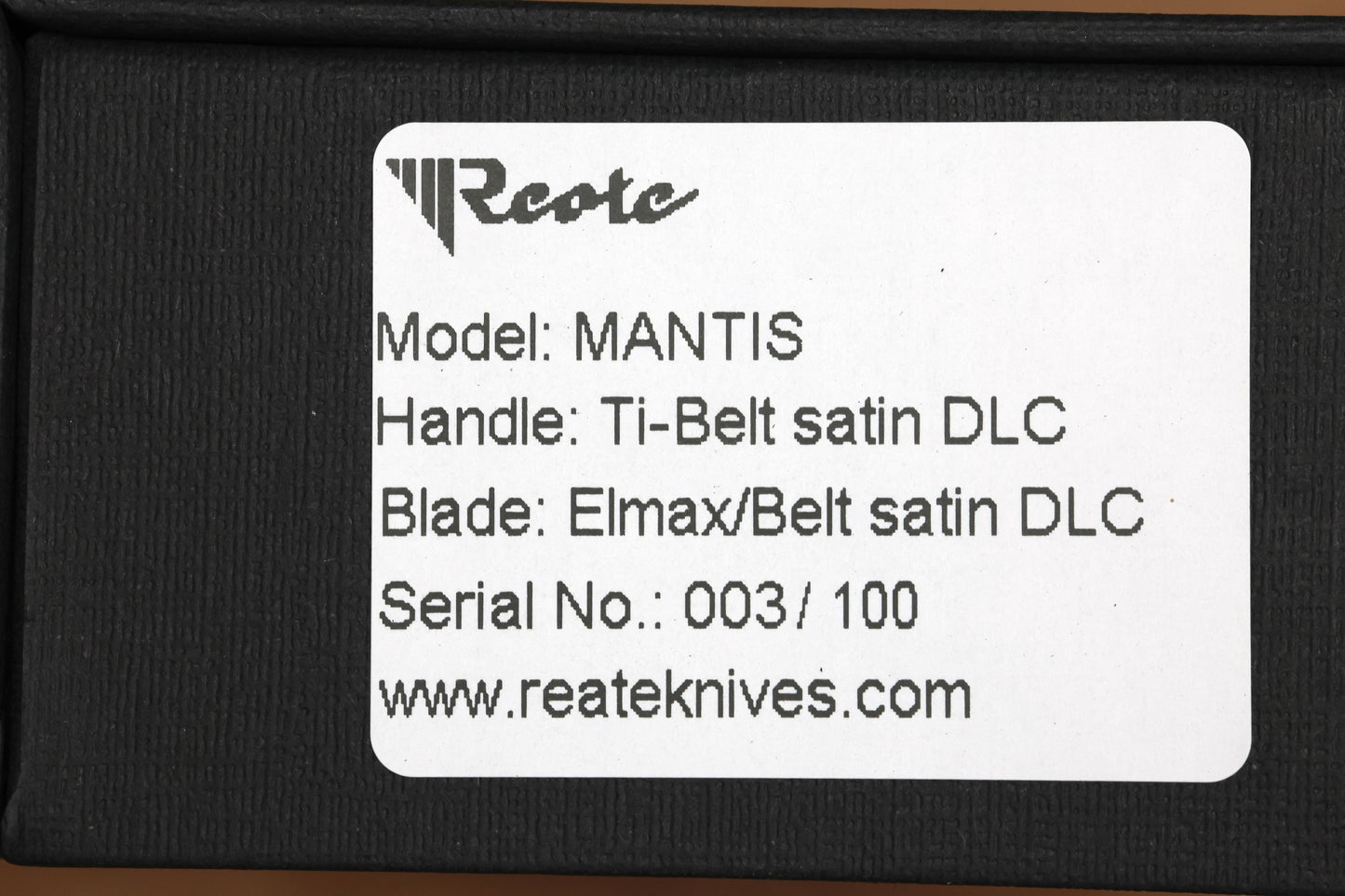 REATE KNIVES MANTIS - TITANIUM DLC HANDLE - ELMAX DLC BLADE