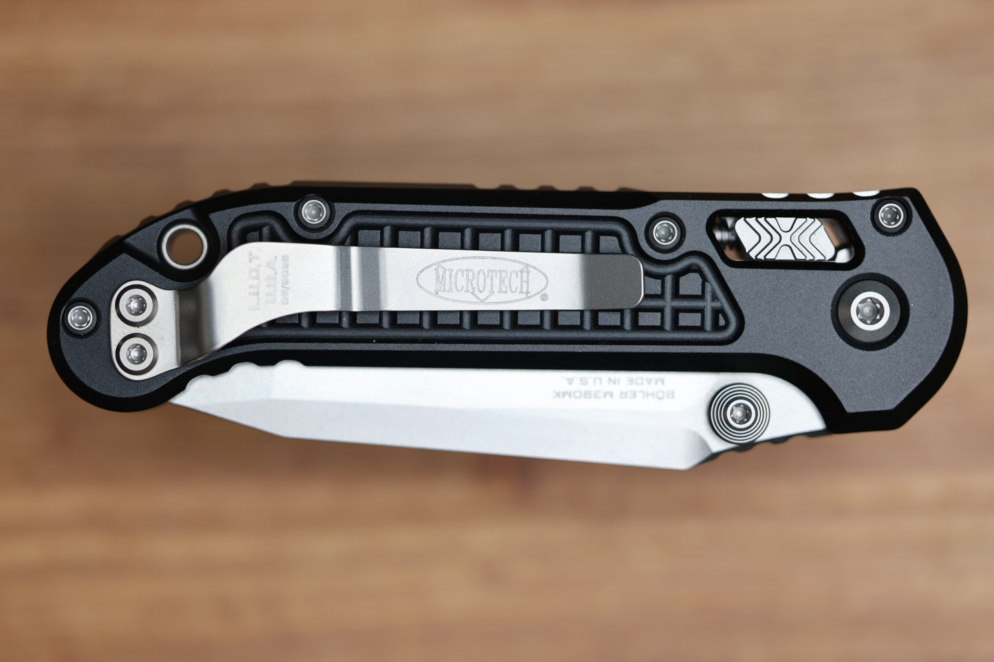 MICROTECH KNIVES LUDT RAM-LOK W/ BLACK FRAG HANDLE & STONEWASH TANTO 1136RL-10FR