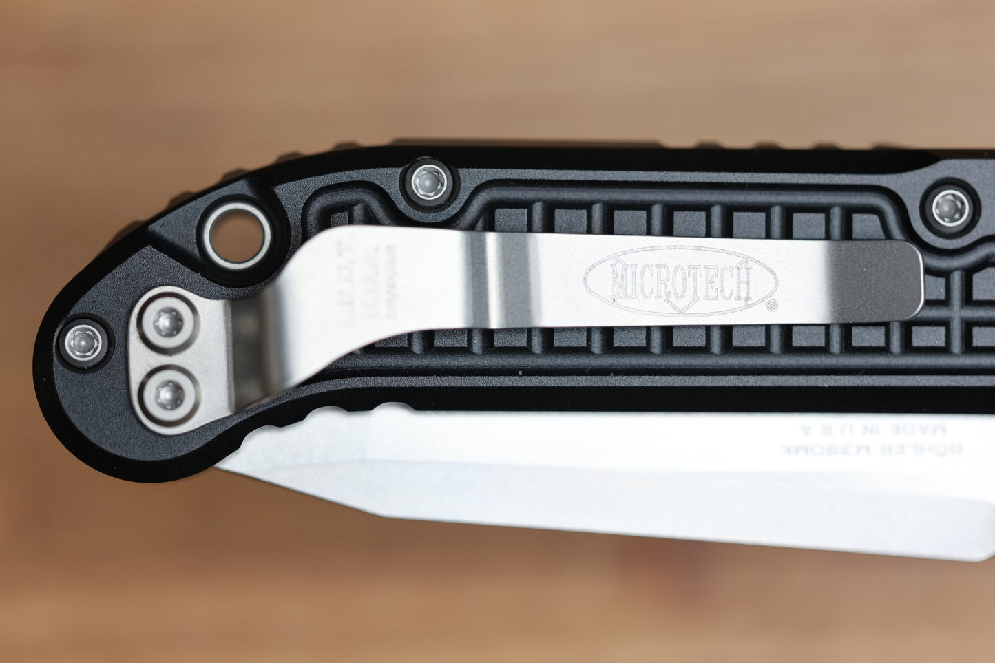 MICROTECH KNIVES LUDT RAM-LOK W/ BLACK FRAG HANDLE & STONEWASH TANTO 1136RL-10FR