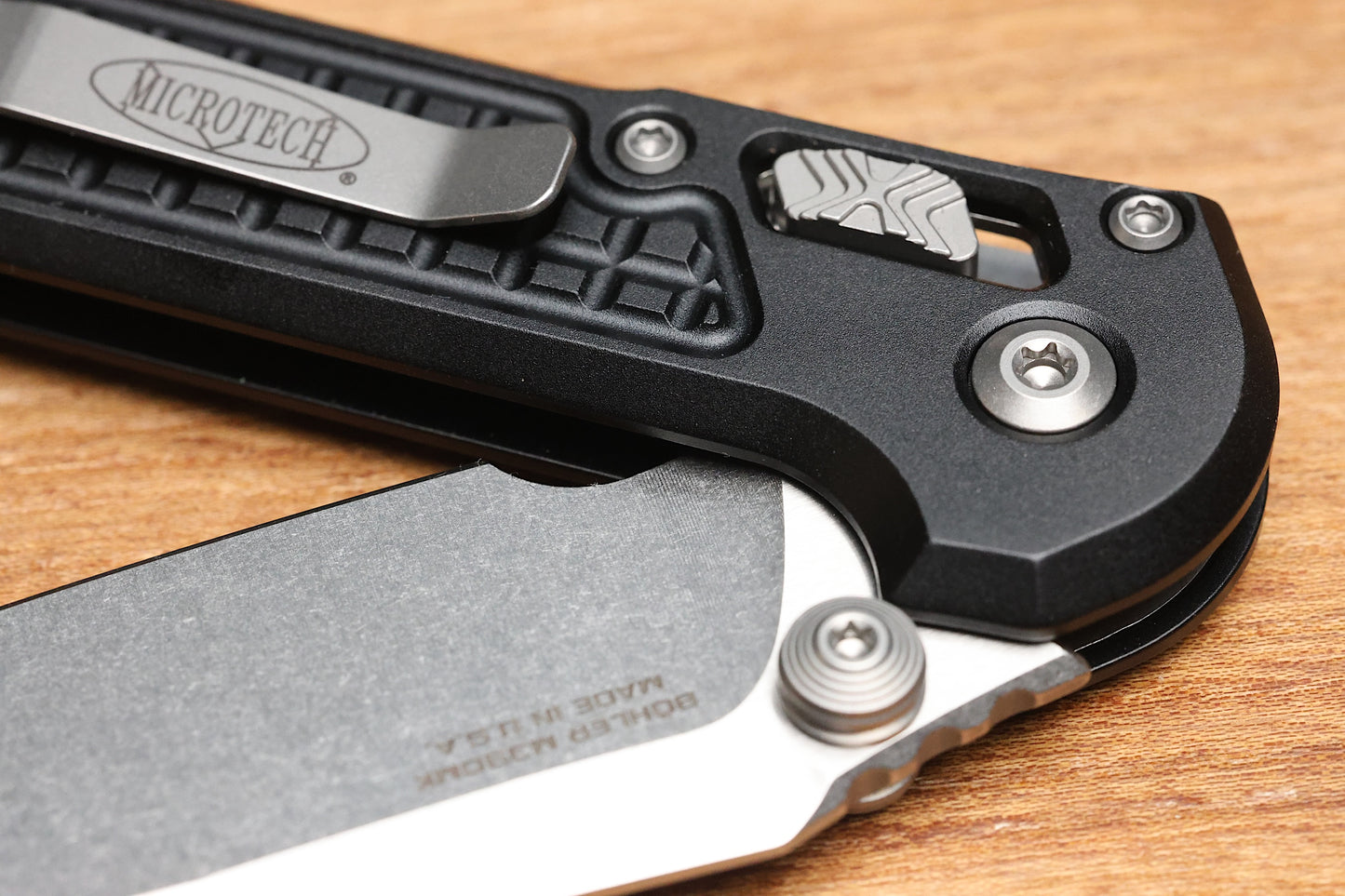 MICROTECH KNIVES LUDT RAM-LOK W/ BLACK FRAG HANDLE & STONEWASH TANTO 1136RL-10FR