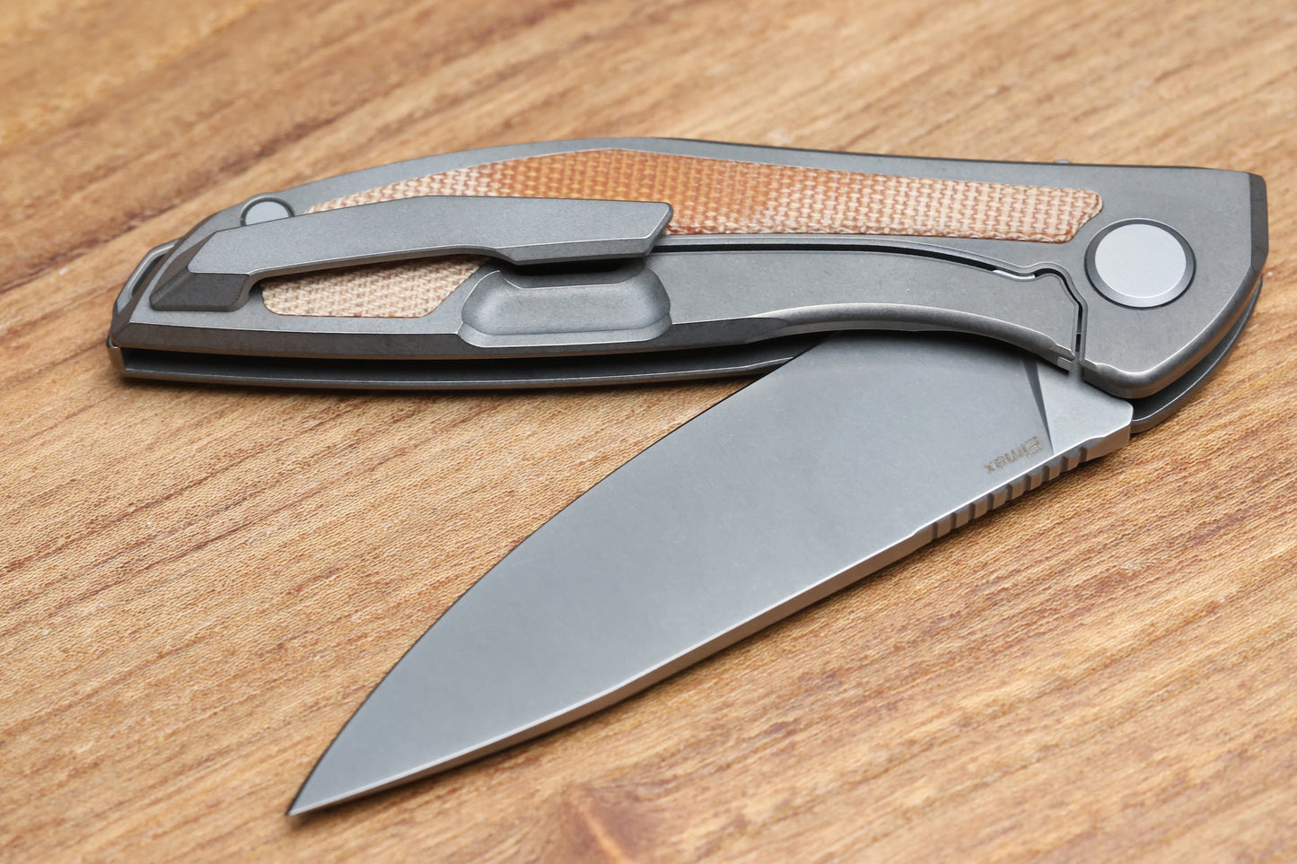 SHIROGOROV NEON NL - ELMAX BLADE - TITANIUM/NATURAL CANVAS MICARTA HANDLE - MRBS