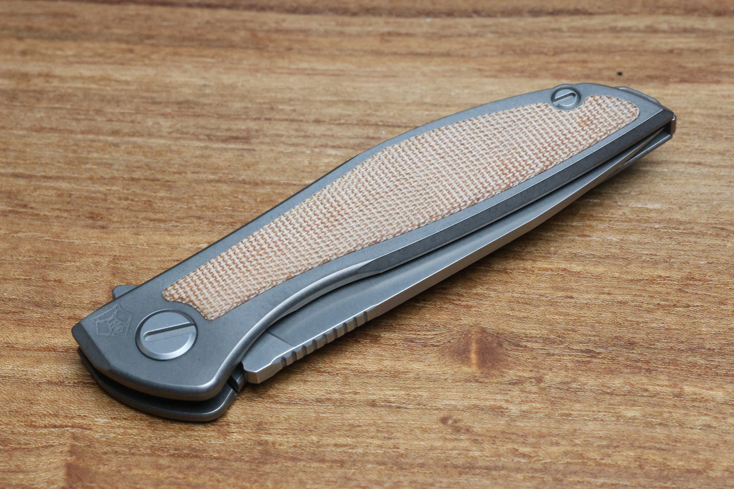 SHIROGOROV NEON NL - ELMAX BLADE - TITANIUM/NATURAL CANVAS MICARTA HANDLE - MRBS