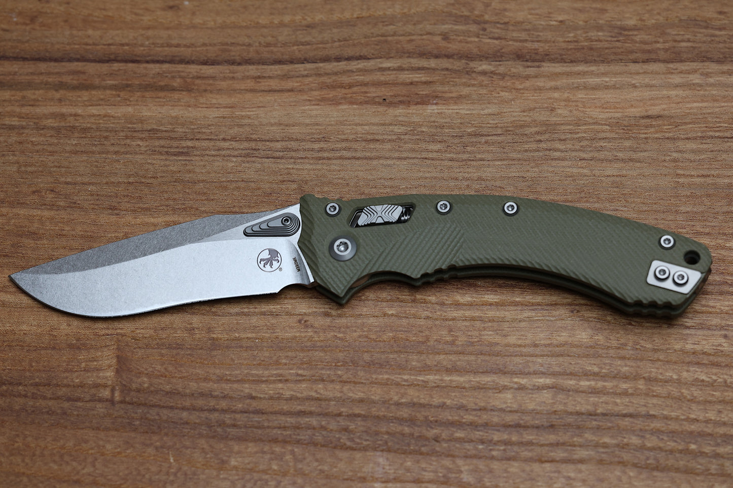 MICROTECH AMPHIBIAN RAM LOK OD GREEN FLUTED G-10 & STONEWASH M390MK 137RL-10 FLGTOD