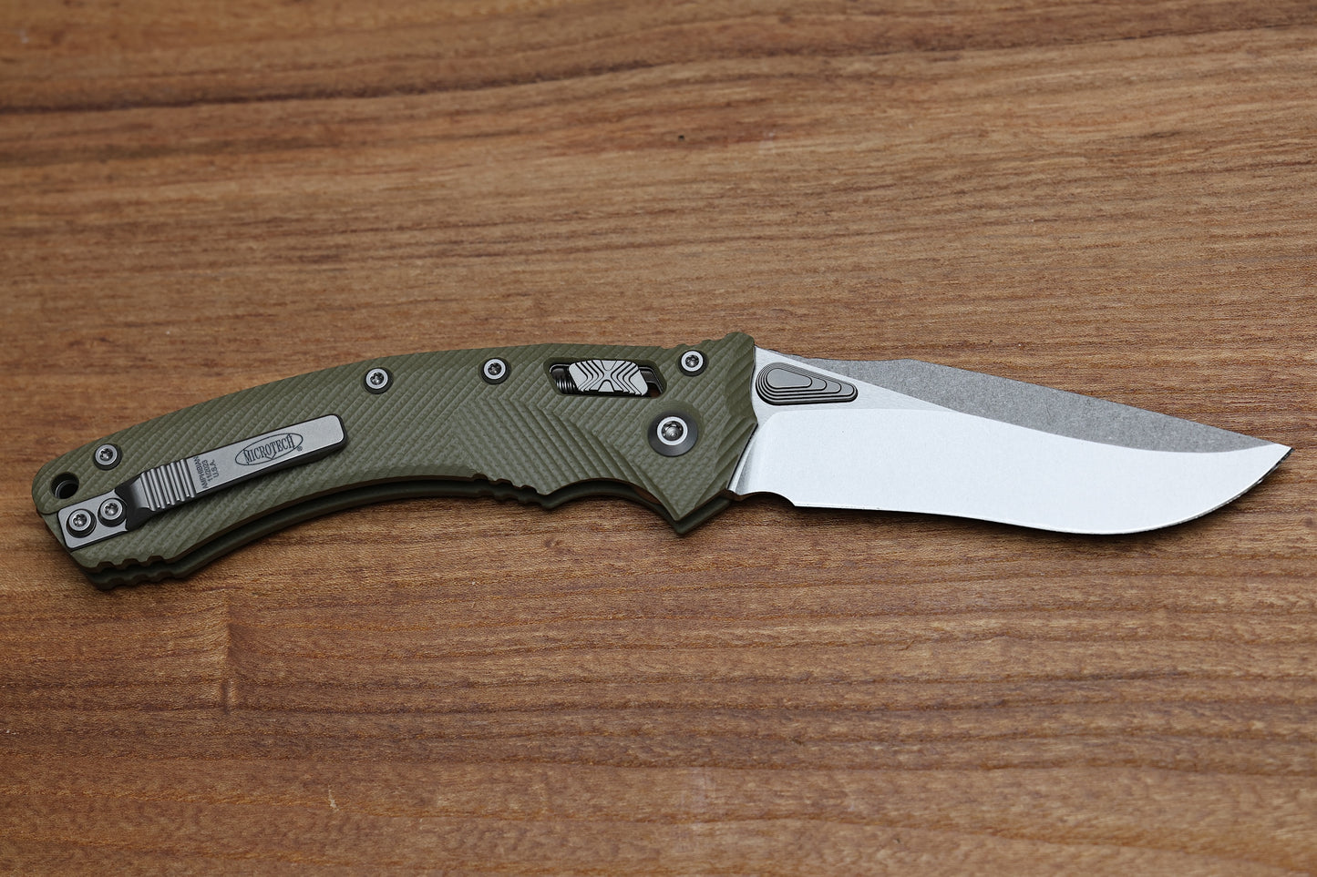 MICROTECH AMPHIBIAN RAM LOK OD GREEN FLUTED G-10 & STONEWASH M390MK 137RL-10 FLGTOD