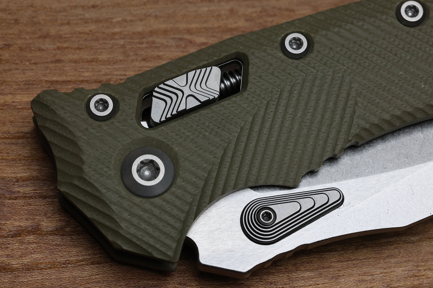 MICROTECH AMPHIBIAN RAM LOK OD GREEN FLUTED G-10 & STONEWASH M390MK 137RL-10 FLGTOD