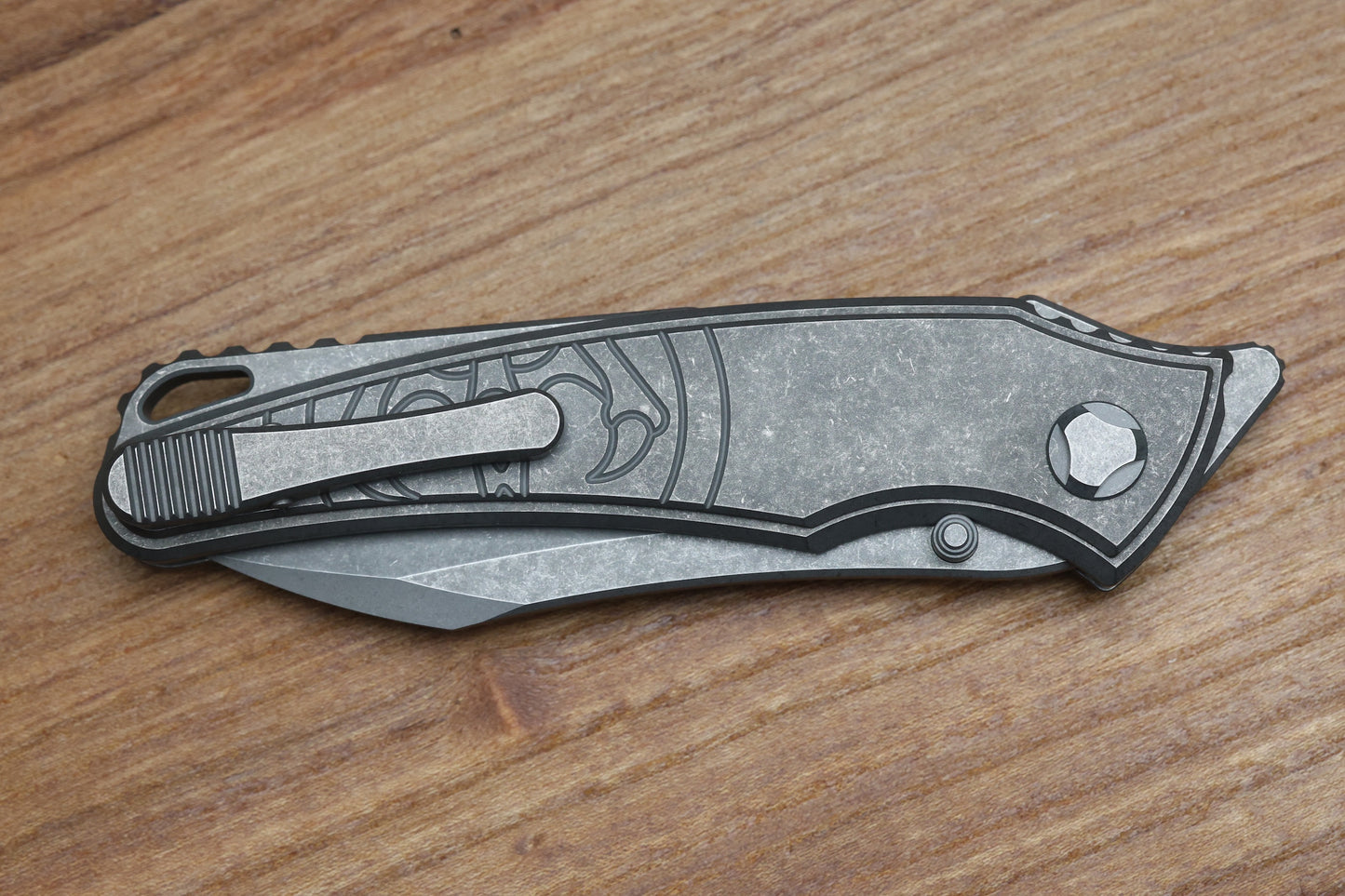 HAWK KNIFE DESIGNS TALON STONEWASHED M390 BLADE, TITANIUM HANDLE SCALES