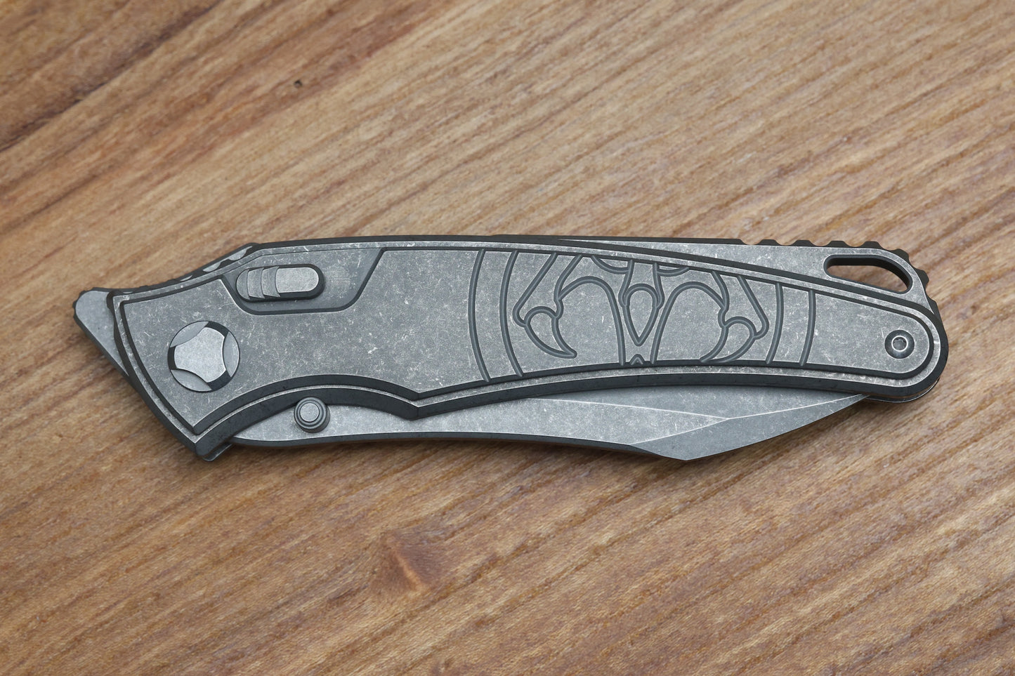 HAWK KNIFE DESIGNS TALON STONEWASHED M390 BLADE, TITANIUM HANDLE SCALES